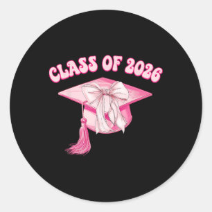 Cl Of 2026 Pink Coquette Bow Cap Senior 2026 Gradu Classic Round Sticker