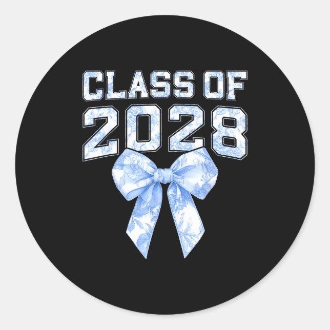 Cl Of 2028 Blue Toile Floral Coquette Bow Girl Kid Classic Round Sticker (Front)