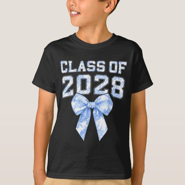 Cl Of 2028 Blue Toile Floral Coquette Bow Girl Kid T-Shirt (Front)