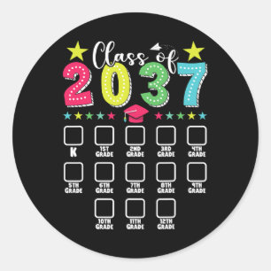 Cl Of 2037 Graduation Checklist Kindergarten 12th  Classic Round Sticker