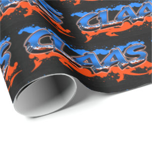 Claas First Name Graffiti blue orange Wrapping Paper