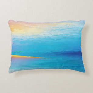 “Clachanray” Wide Pink and Blue Landscape Seascape Decorative Cushion