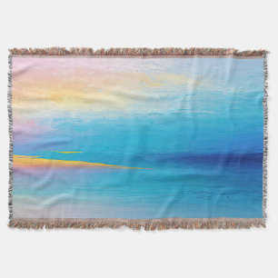 “Clachanray” Wide Pink and Blue Landscape Seascape Throw Blanket