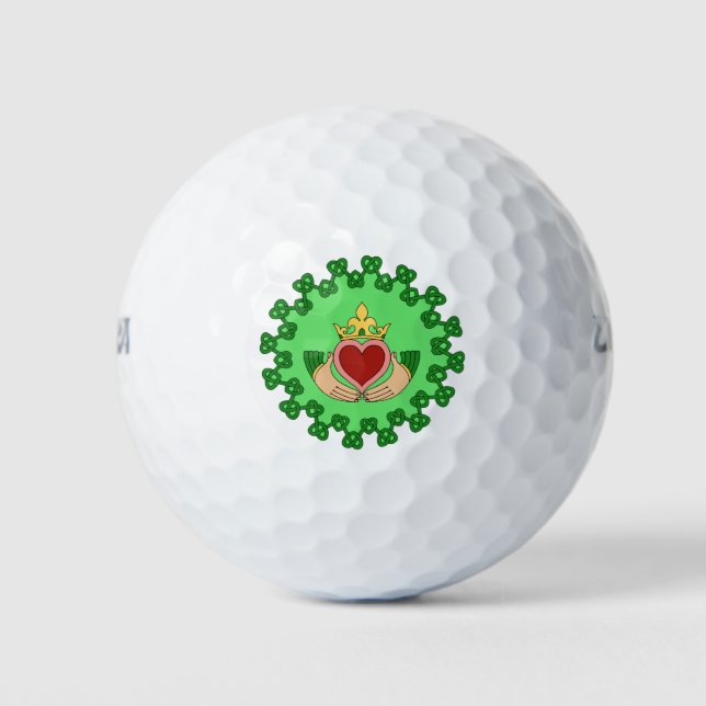 Claddagh and Green Knotwork Golf Balls (Front)