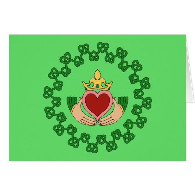 Claddagh and Green Knotwork Greeting Card (Front Horizontal)