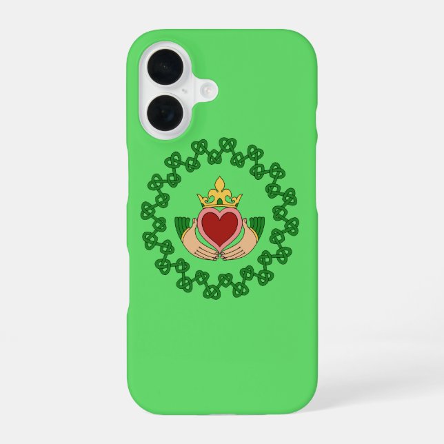 Claddagh and Green Knotwork iPhone 16 Case (Back)