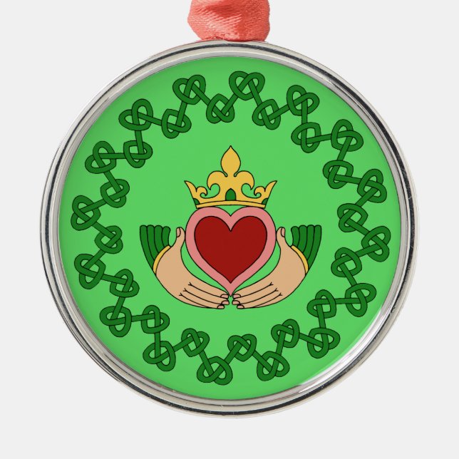 Claddagh and Green Knotwork Metal Tree Decoration (Front)
