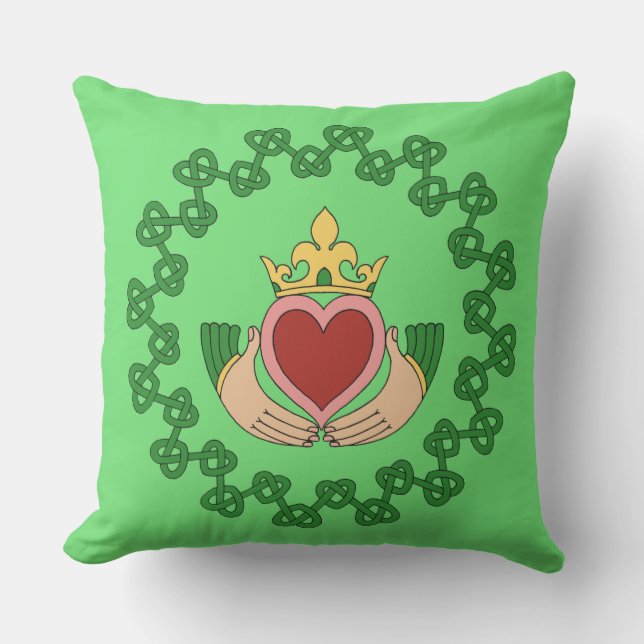 Claddagh and Green Knotwork Outdoor Cushion (Front)