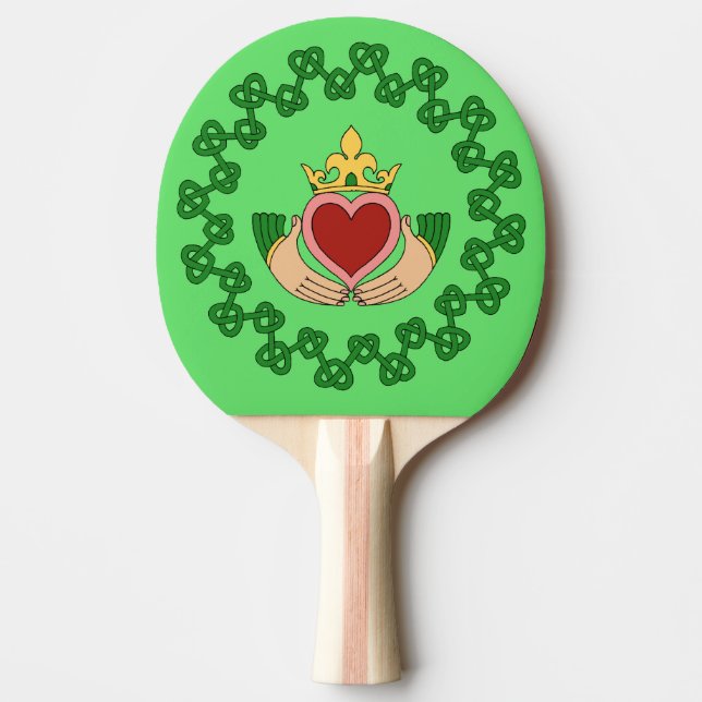 Claddagh and Green Knotwork Ping Pong Paddle (Front)