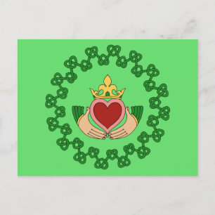 Claddagh and Green Knotwork Postcard