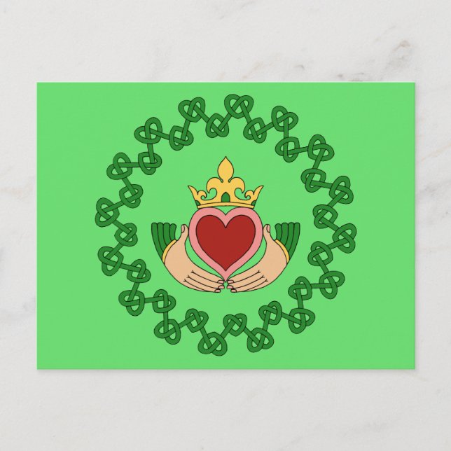 Claddagh and Green Knotwork Postcard (Front)