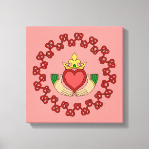 Claddagh and Red Knotwork on Pink Canvas Print