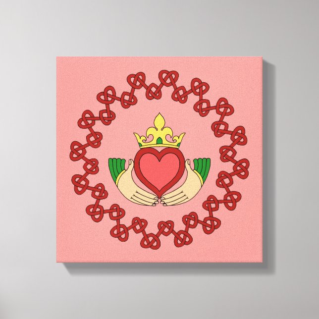 Claddagh and Red Knotwork on Pink Canvas Print (Front)