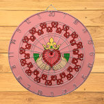Claddagh and Red Knotwork on Pink Dartboard<br><div class="desc">This design by Richard H. Fay combines knotwork with the crowned heart and clasping hands of the claddagh ring, a traditional Irish ring symbolising friendship, love, and loyalty.</div>
