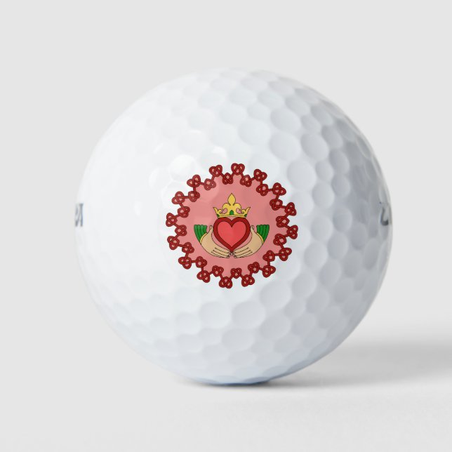 Claddagh and Red Knotwork on Pink Golf Balls (Front)