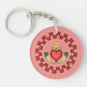 Claddagh and Red Knotwork on Pink Key Ring