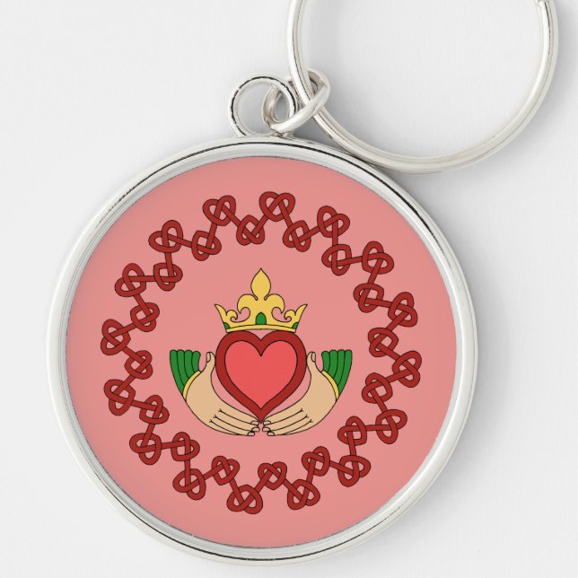 Claddagh and Red Knotwork on Pink Key Ring (Front)