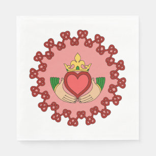 Claddagh and Red Knotwork on Pink Napkin