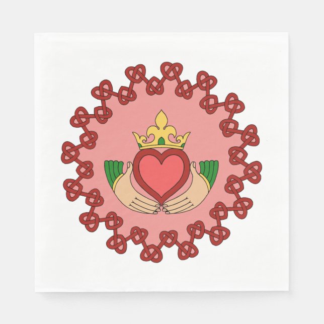 Claddagh and Red Knotwork on Pink Napkin (Front)