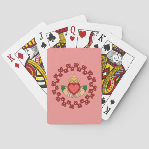 Claddagh and Red Knotwork on Pink Playing Cards