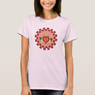 Claddagh and Red Knotwork on Pink T-Shirt