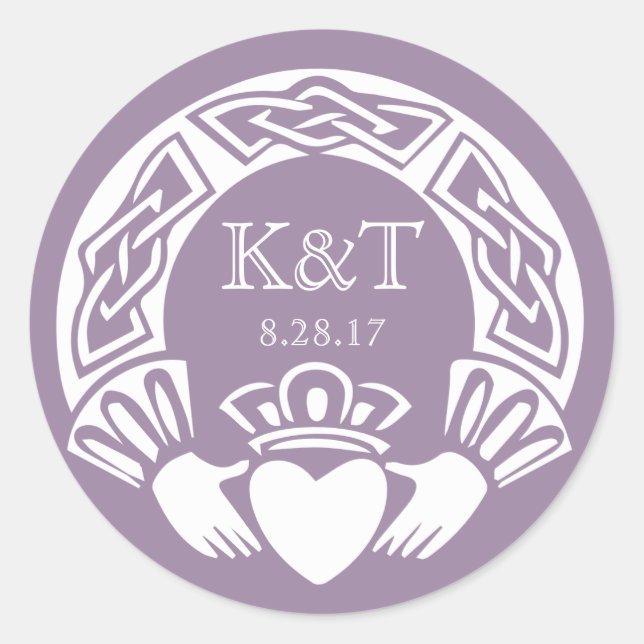 Claddagh Initials - Lilac Classic Round Sticker (Front)