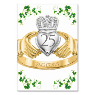 Claddagh Ring Wedding Initials & Shamrocks Table N Number