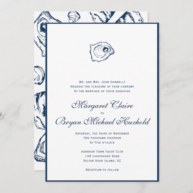 Clair D Option 2.1 - Navy Border Invitation (Front/Back)