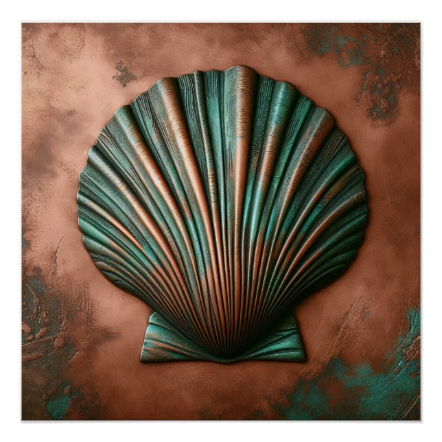 Clam Shell Copper and Patina Beach House Poster (Front)