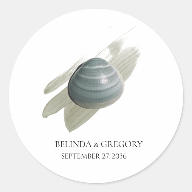 Clam Watercolor Stroke Wedding Classic Round Sticker (Front)