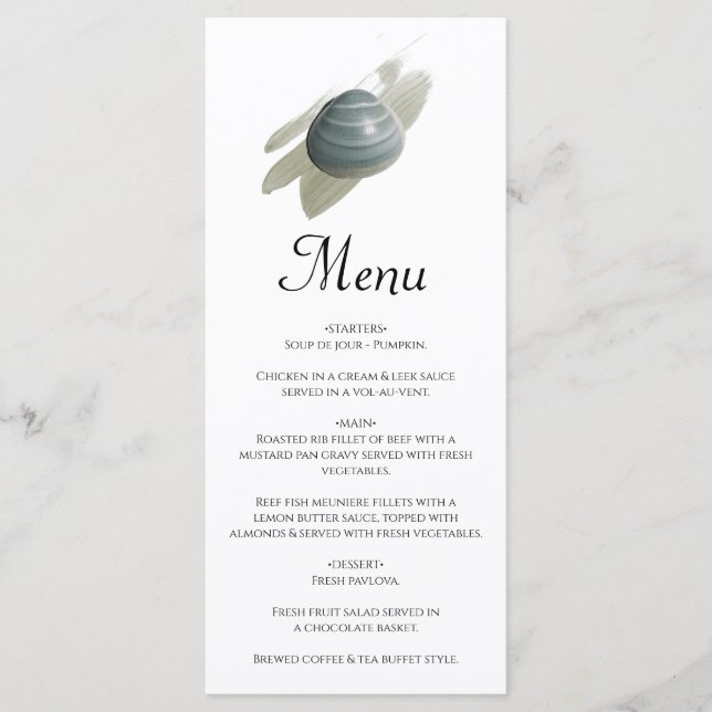 Clam Watercolor Stroke Wedding Menu (Front)