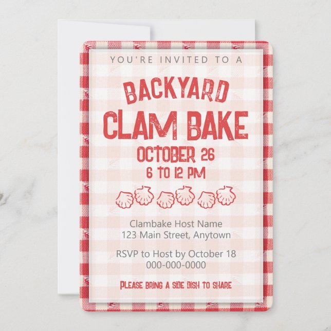 Clambake Casual Seafood Cookout Dinner Gingham Invitation (Front)