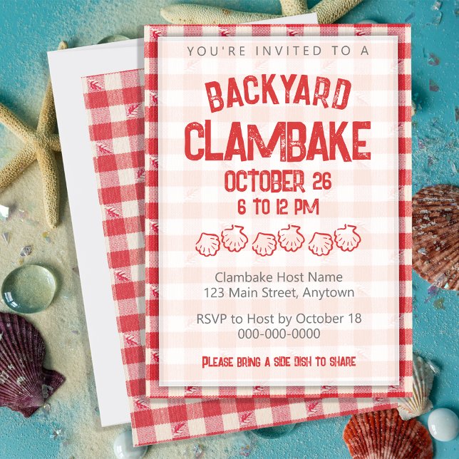 Clambake Casual Seafood Cookout Dinner Gingham Invitation (Creator Uploaded)