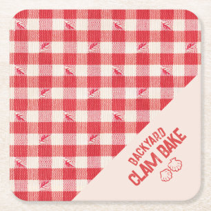 Clambake Casual Seafood Party Gingham Plaid Square Paper Coaster
