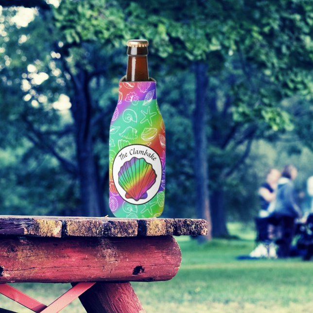 Clambake Name Rainbow Clam Shellfish Pattern Bottle Cooler (Creator Uploaded)