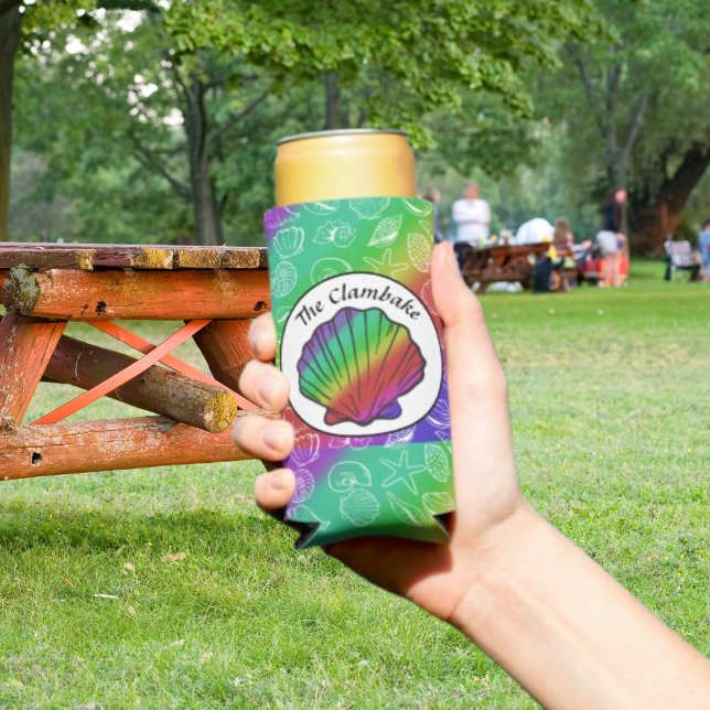Clambake Name Rainbow Clam Shellfish Pattern Seltzer Can Cooler (Creator Uploaded)