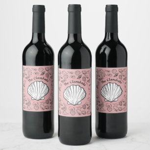 Clambake Pink Sparkling Wine Seashells Pattern Par Wine Label