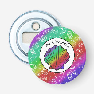 Clambake Rainbow Clam Shellfish Pattern Button Bottle Opener