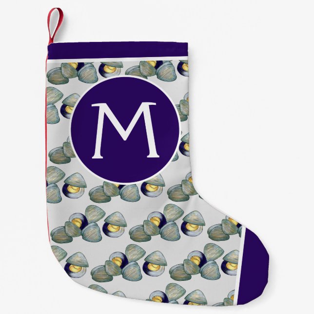Clams Seafood Clambake Beach Ocean Clam Digging Small Christmas Stocking (Front)