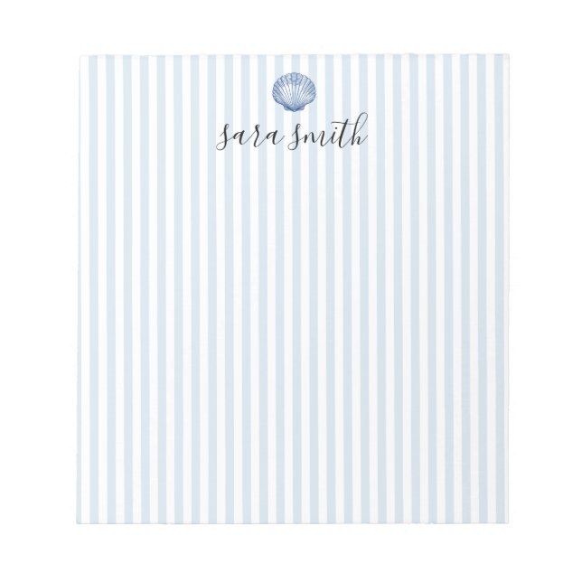 Clamshell Seashell Custom Name Stripe Notepad (Front)