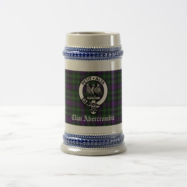 Clan Abercrombie Crest Badge & Tartan Custom Beer Stein (Center)