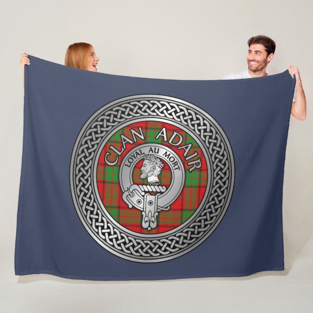 Clan Adair Crest & Tartan Knot Fleece Blanket (In Situ)