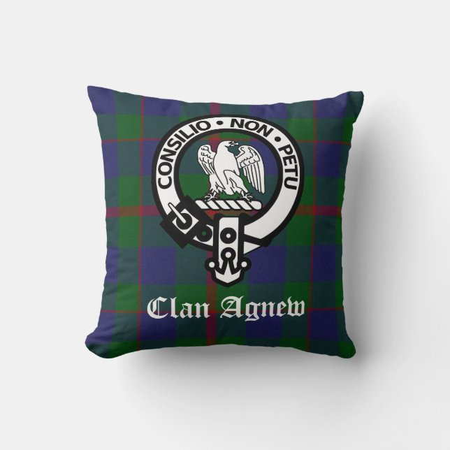 Clan Agnew Crest Badge and Tartan Cushion (Front)