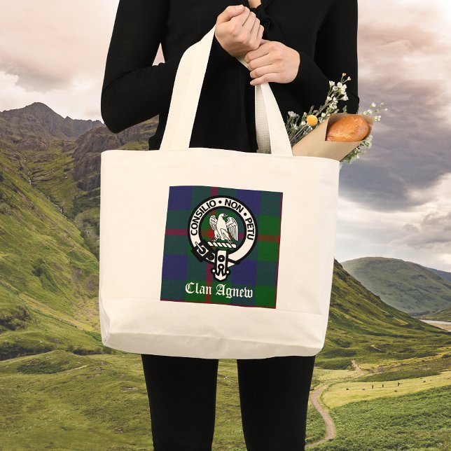 Clan Agnew Tartan Crest Large Tote Bag (Creator Uploaded)