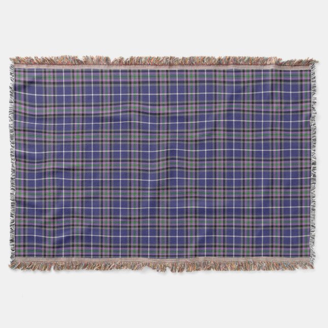 Clan Alexander Tartan Blue and Purple Plaid Throw Blanket (Front)