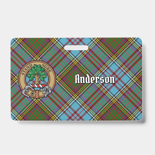 Clan Anderson Crest over Tartan ID Badge (Front)