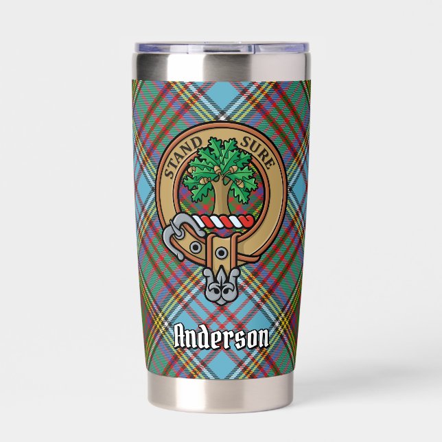 Clan Anderson Crest over Tartan Insulated Tumbler (Front)