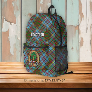 Clan Anderson Crest over Tartan Printed Backpack
