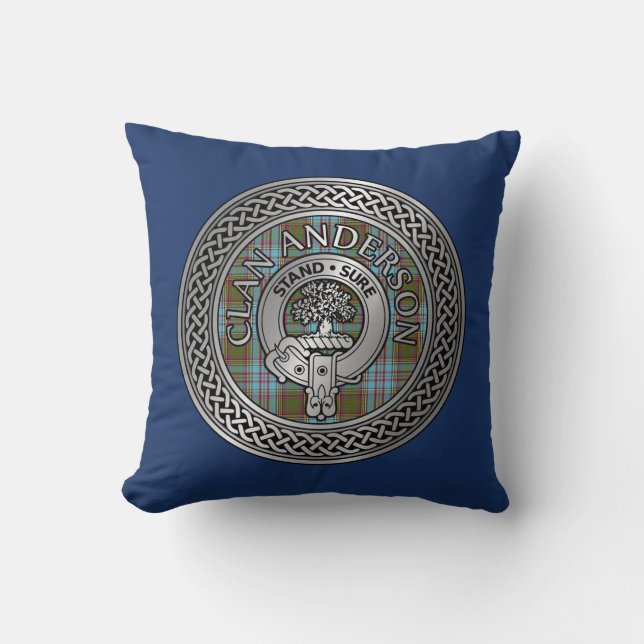 Clan Anderson Crest & Tartan Knot Cushion (Front)