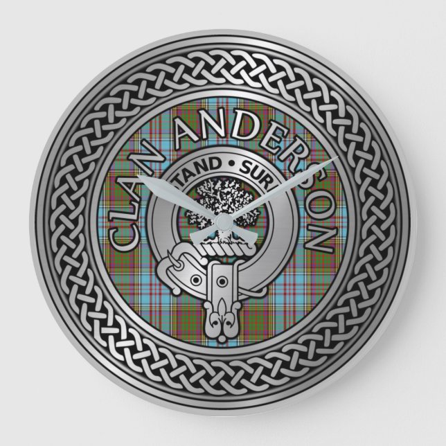Clan Anderson Crest & Tartan Knot Large Clock (Front)